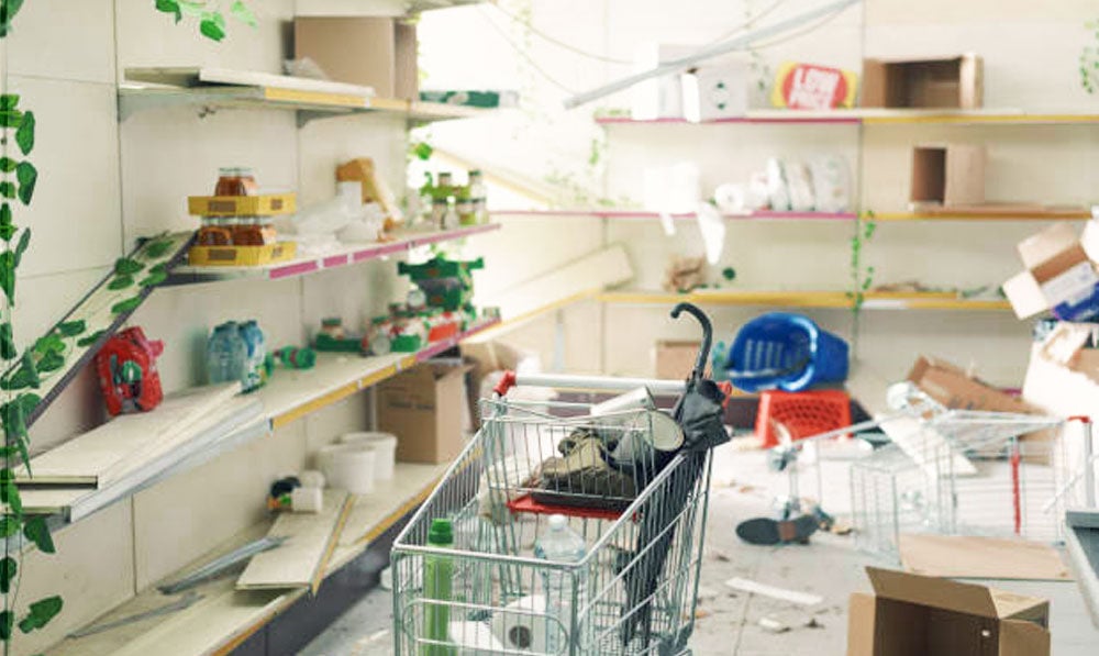 Messy Store With Shelves Falling
