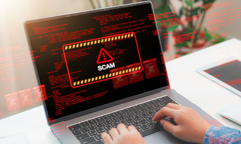 Scam website on a laptop