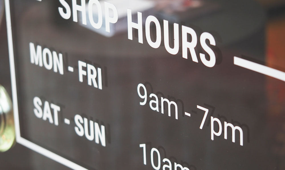 Shop Hours Window Display
