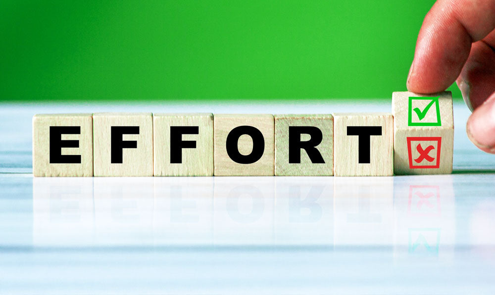 Building Blocks spelling "Effort" on clean white surface with green background