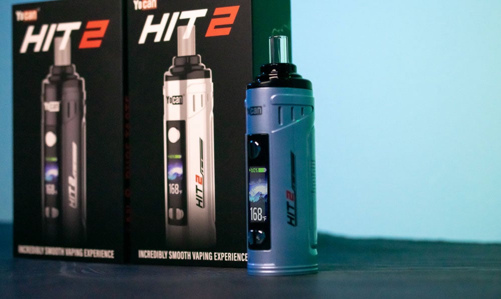 Yocan Hit 2 standing with blue background