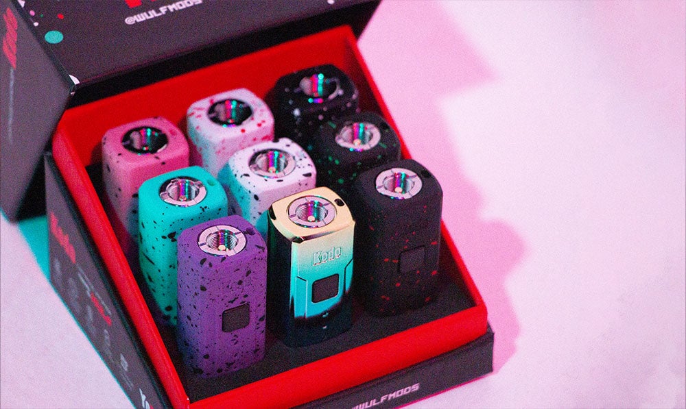 Wulf Mods KODO Pro 510 Thread Battery 9pk vape box set on pastel background