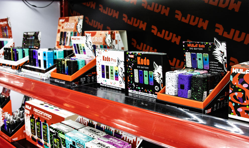 got vape wholesale shelf with WULF products