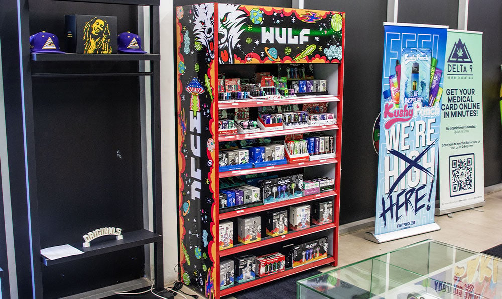 Wulf display shelf in a dispensary