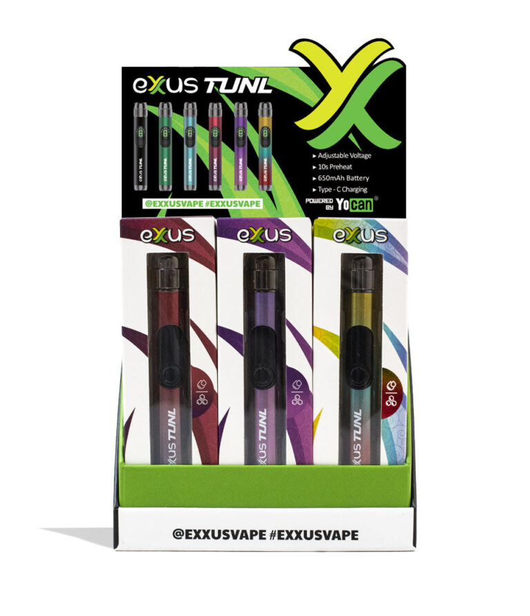Exxus Vape TUNL 510 Thread Battery 12pk Open View with insert card on White Background