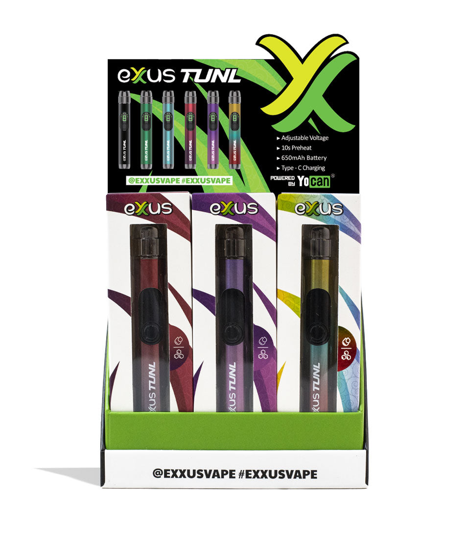 Exxus Vape TUNL 510 Thread Battery 12pk Open View with insert card on White Background