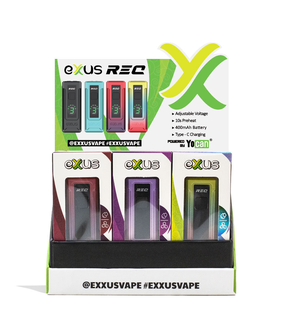 Exxus Vape REC 510 Thread Battery 12pk Open View with insert card on White Background
