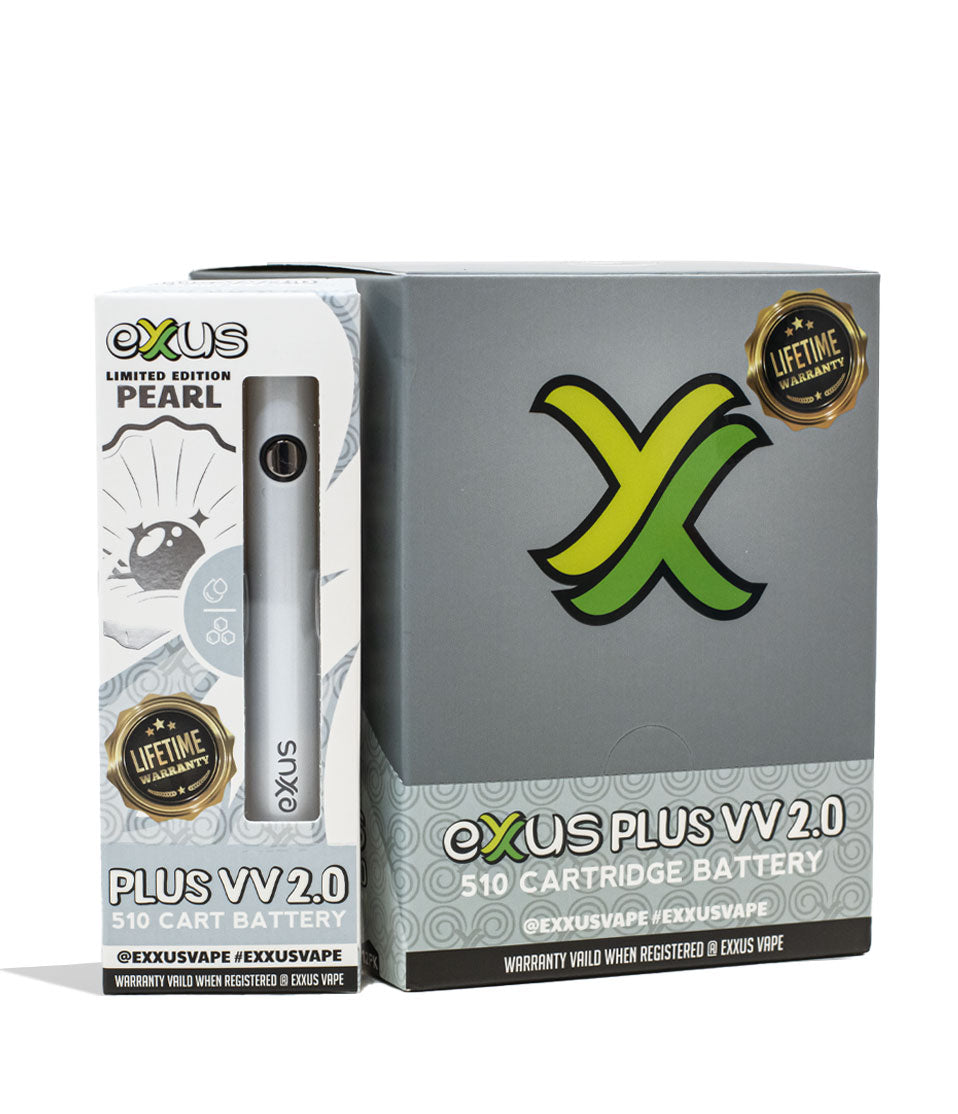 Pearl Exxus Vape Plus VV 2.0 510 Thread Battery 12pk Packaging Front View on White Background