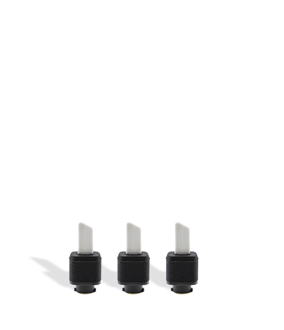 Three black saber replacement tips on a white background