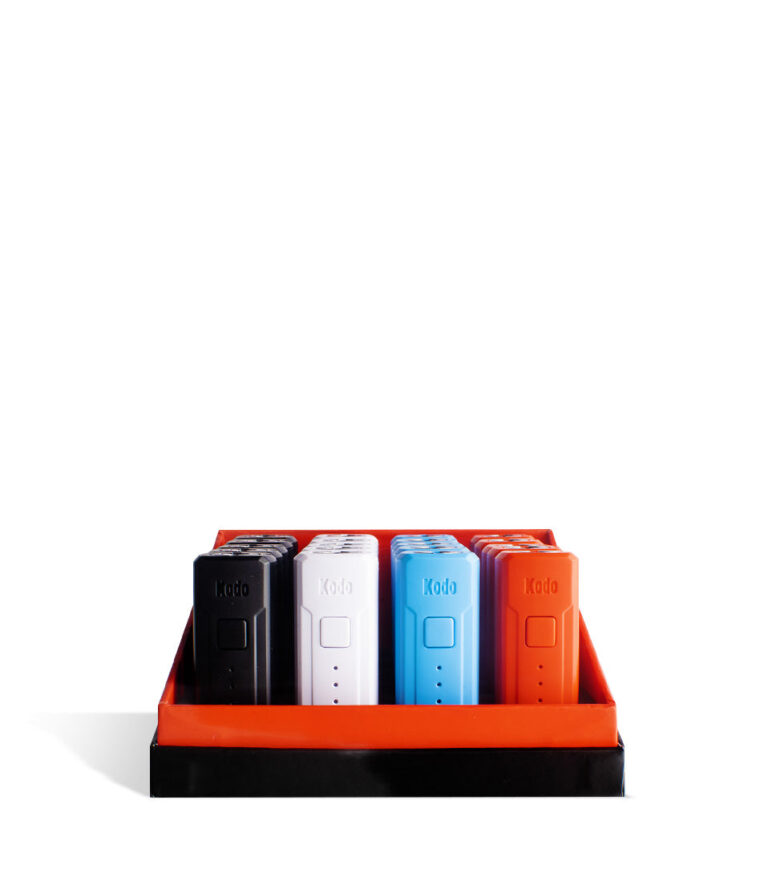Assorted Colors open box Yocan Kodo 510 Thread Battery 20pk on white background