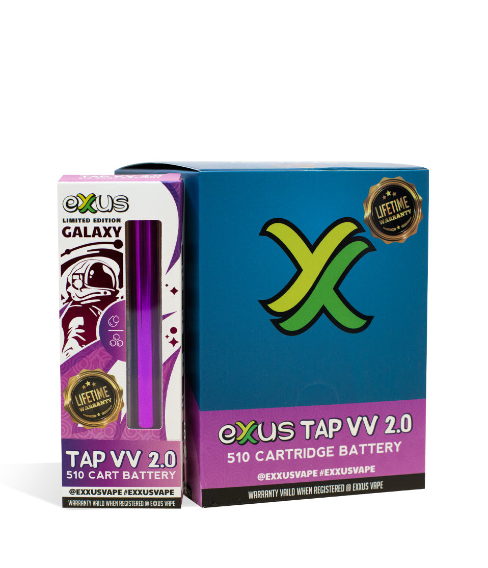 Galaxy Exxus Vape Tap VV 2.0 510 Thread Battery 12pk on white background