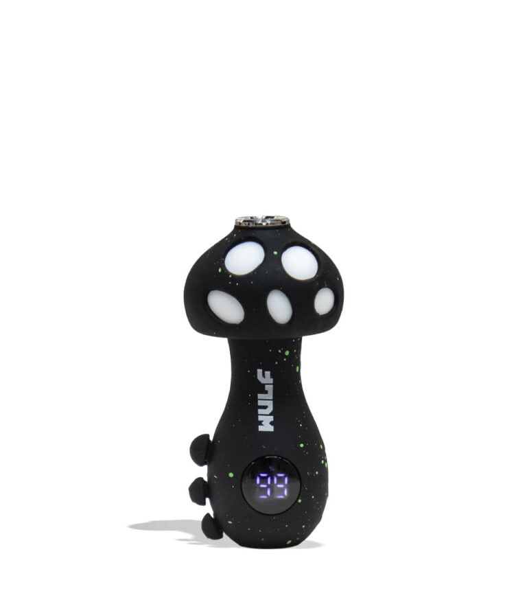 Black Green Spatter Wulf Mods TRYP Mushroom Shaped Variable Voltage Battery 9pk Front View on White Background