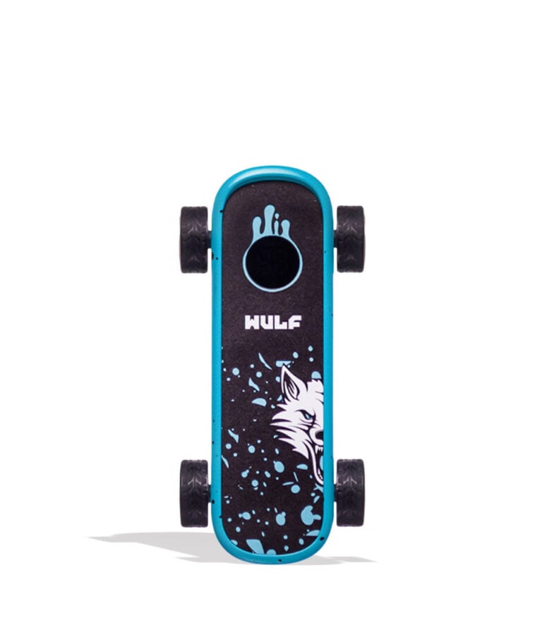 Blue Black Spatter Wulf Mods Deck Skateboard Voltage Battery 9pk Front View on White Background