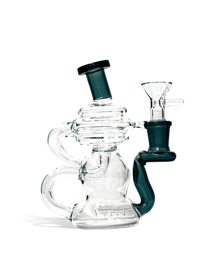Dark Blue 6 Inch Recycler Water pipe with Colored Mouthpiece on white background