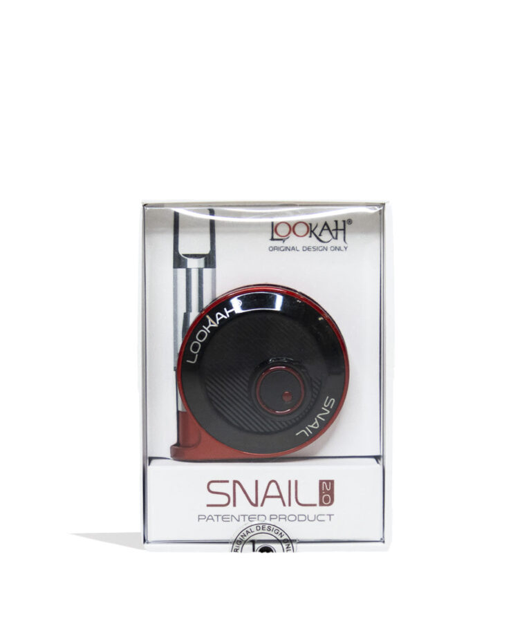 Red Lookah Snail 510 Thread Battery Front View Packaging on White Background