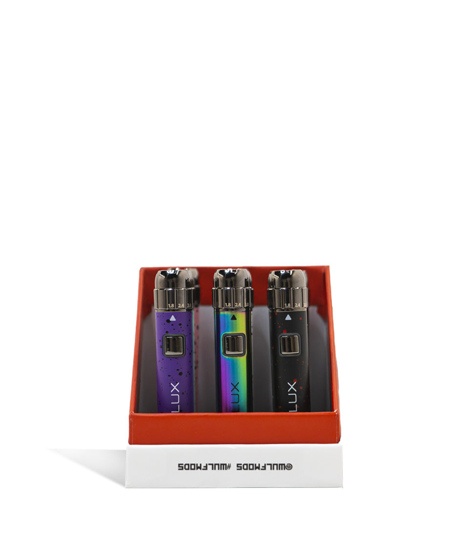 front open Wulf Mods LUX 510 Thread Battery 9pk on white background