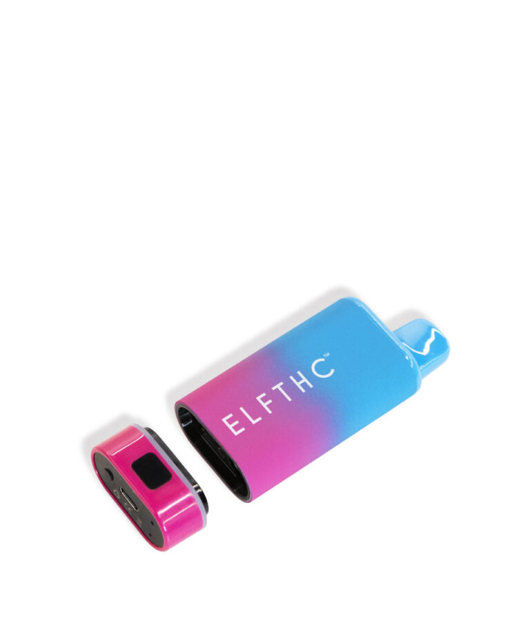 Blue-Purple Elf THC Box Concealer Variable Voltage Battery 15pk Down View on White Background