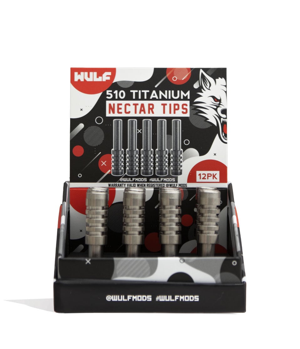 Titanium Wulf Mods 510 Threaded Nectar Collector Tips 12pk Packaging Front View on White Background
