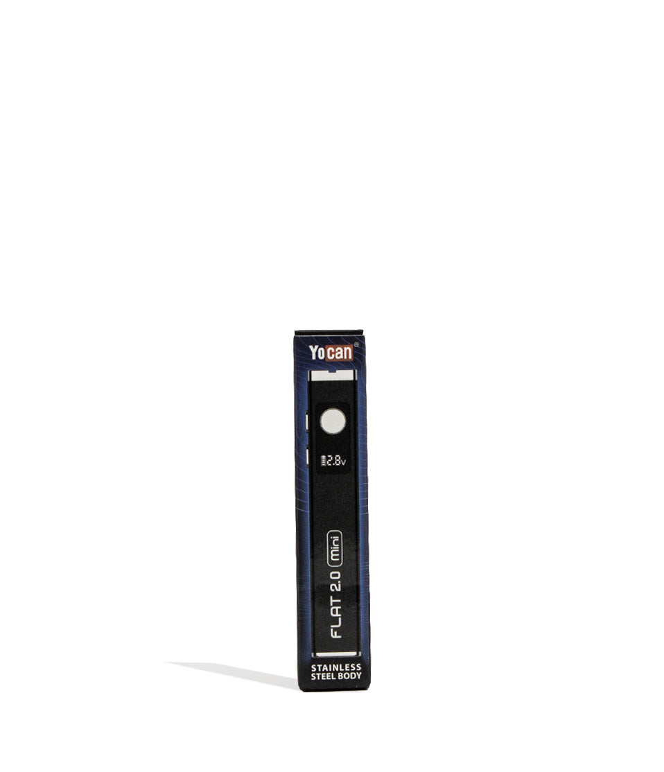 Black Yocan Flat Mini 2.0 Variable Voltage Battery 12pk Packaging Front View on White Background