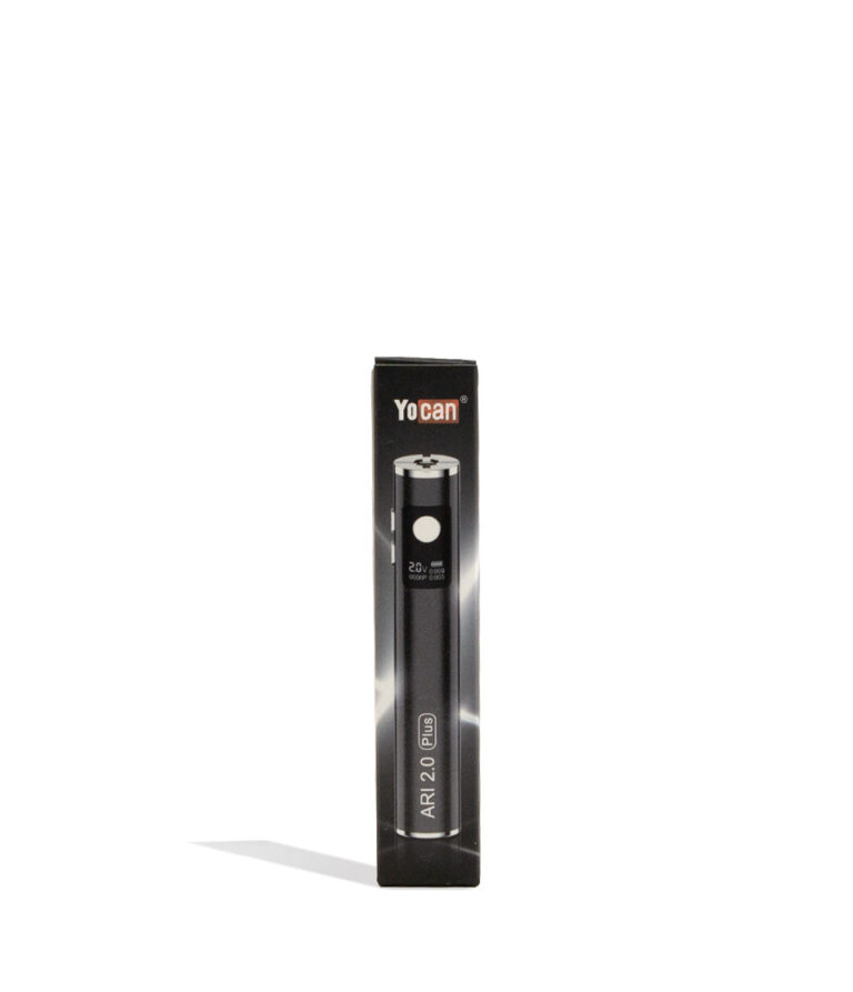 Black Yocan Ari Plus 2.0 Variable Voltage Battery 15pk Packaging Front VIew on White Background