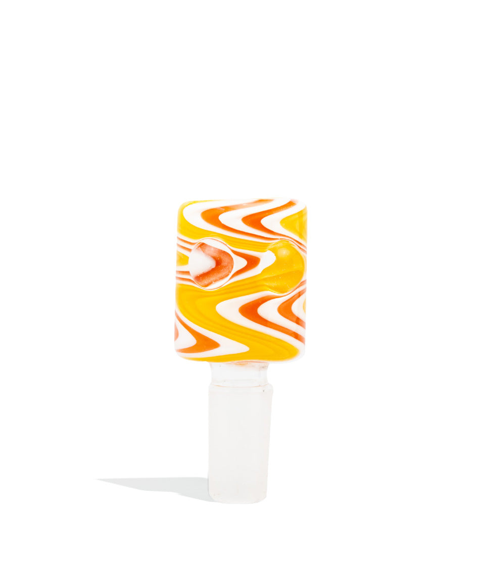 Yellow/Orange/White US Colored Boro Glass Bowl with Clear Marbles on white background