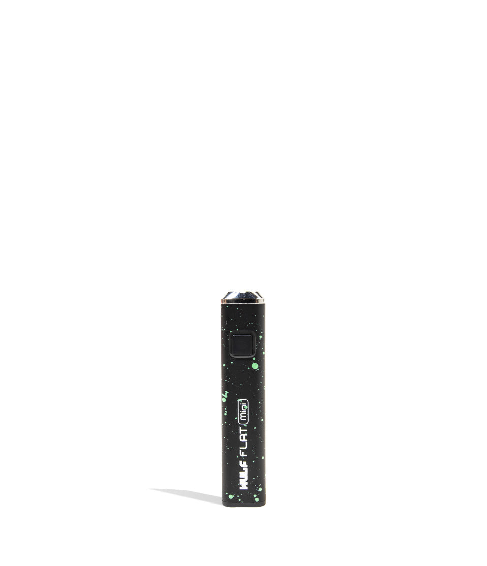 Black Green Spatter Wulf Mods Flat Mini 510 Thread Battery 9pk Front View on White Background