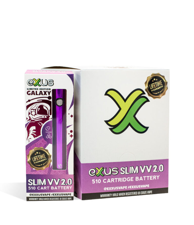 Galaxy Exxus Vape Slim VV 2.0 510 Thread Battery 12pk on white background