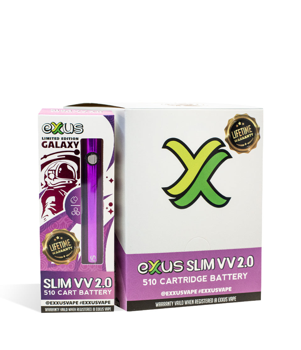 Galaxy Exxus Vape Slim VV 2.0 510 Thread Battery 12pk on white background