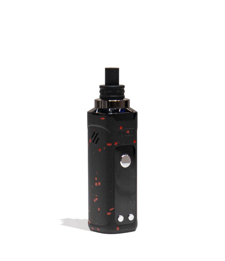 Black Red Spatter Wulf Mods Nestor Portable Concentrate Vaporizer Side View on White Background