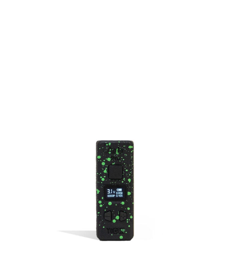 Black Green Spatter Wulf Mods KODO Pro 510 Thread Battery 9pk Front View on White Background
