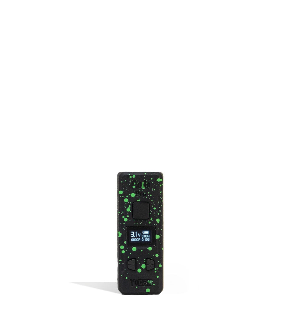 Black Green Spatter Wulf Mods KODO Pro 510 Thread Battery 9pk Front View on White Background