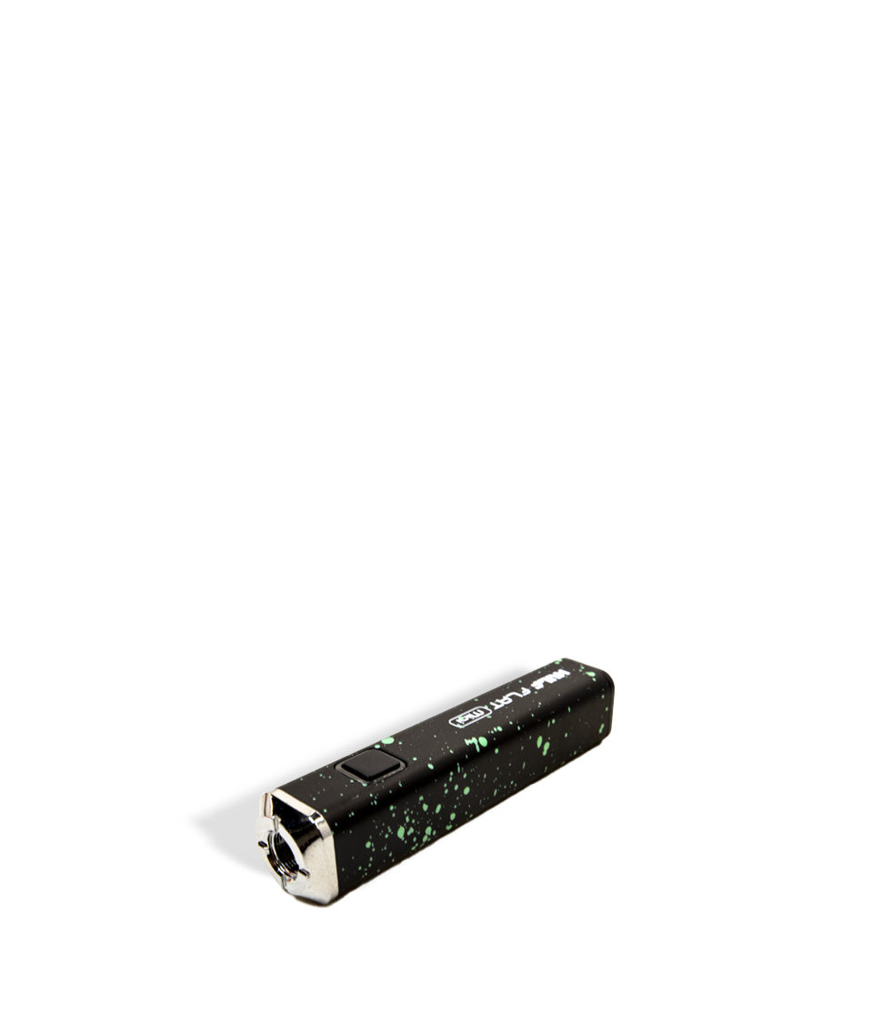 Black Green Spatter Wulf Mods Flat Mini 510 Thread Battery 9pk Down View on White Background