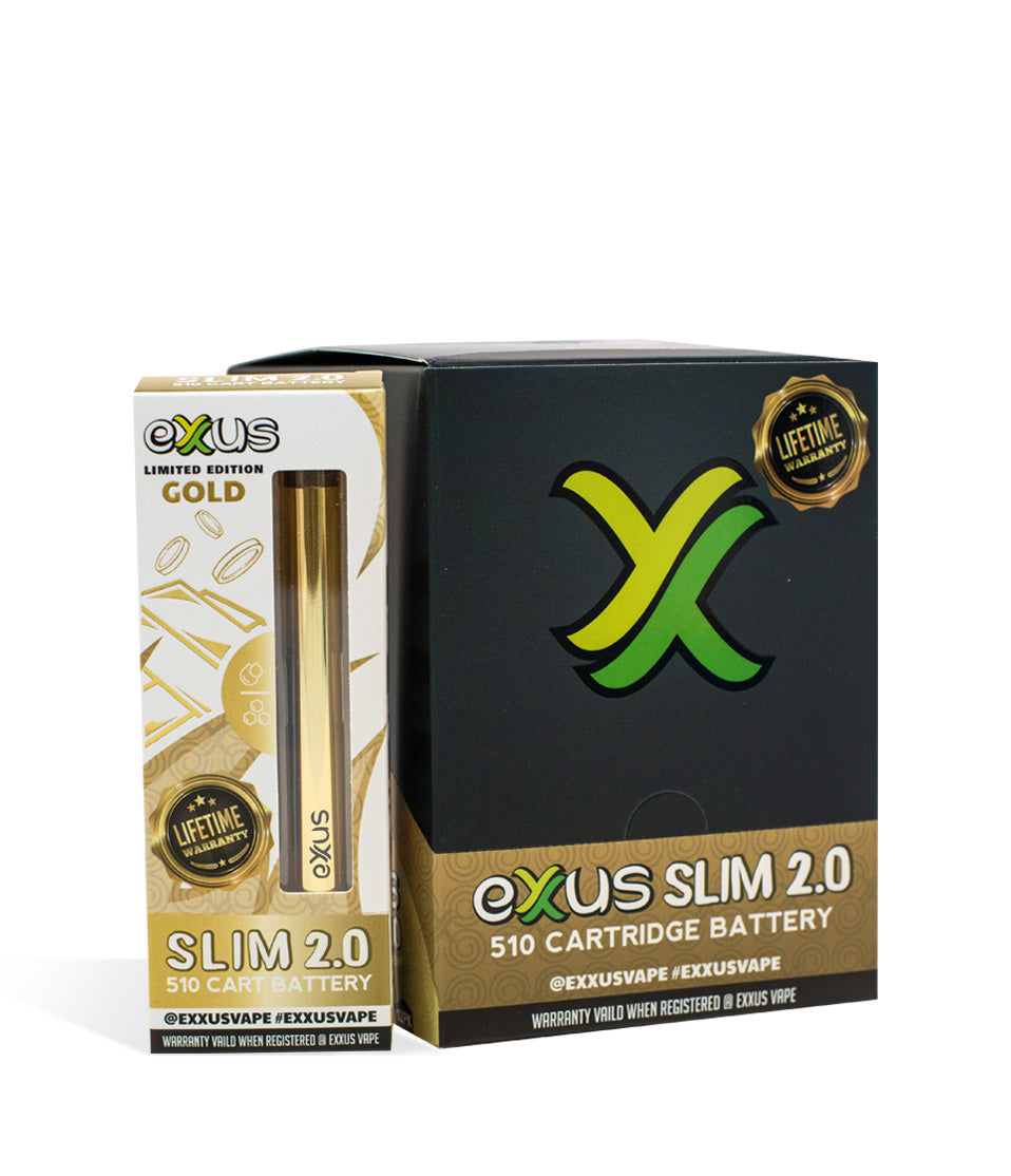 Gold Exxus Vape Slim 2.0 510 Thread Battery 12pk on white background