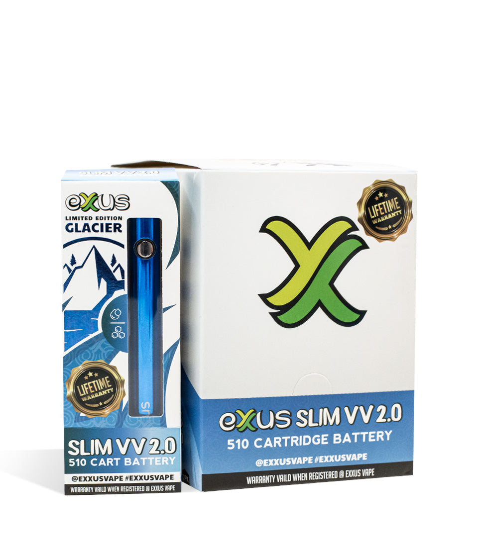 Glacier Exxus Vape Slim VV 2.0 510 Thread Battery 12pk on white background