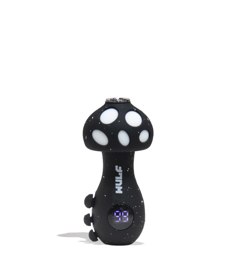 Black White Spatter Wulf Mods TRYP Mushroom Shaped Variable Voltage Battery 9pk Front View on White Background