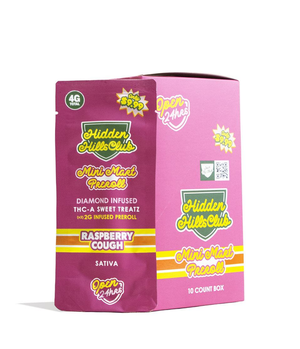 Raspberry Cough Hidden Hills Mini Mart 2g Preroll Diamond Infused THC-A 2pk, 5pk Front View on White Background