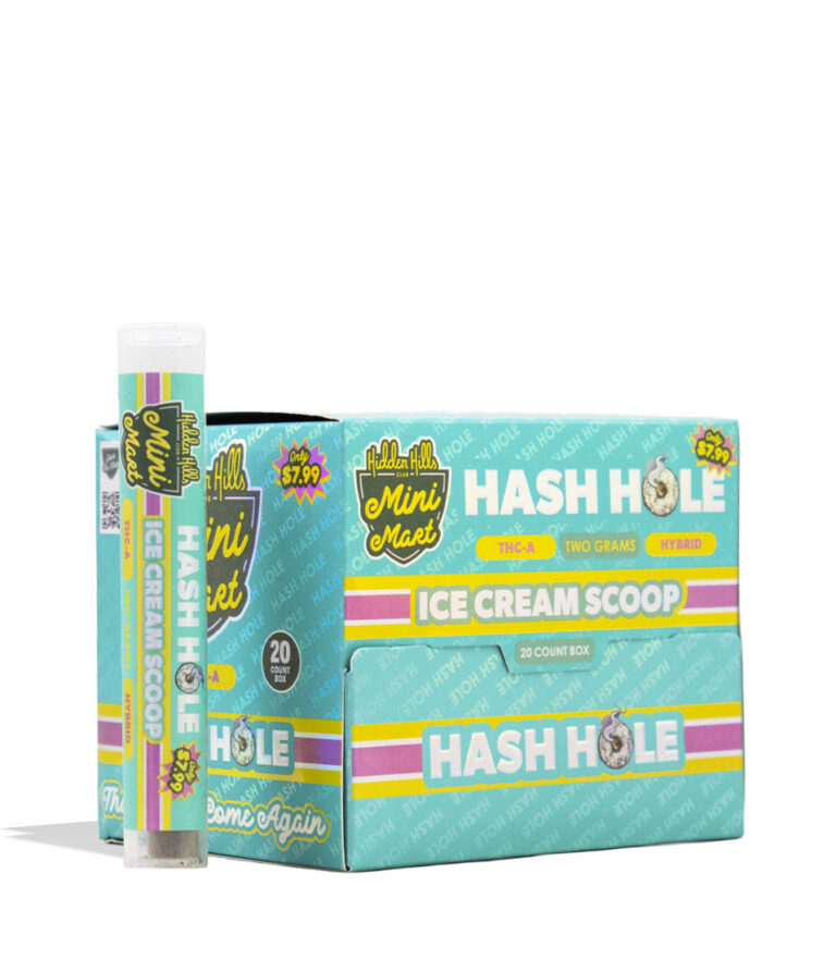 Ice Cream Scoop Hidden Hills Mini Mart 2g THC-A Hash Hole Preroll 20pk Front View on White Background