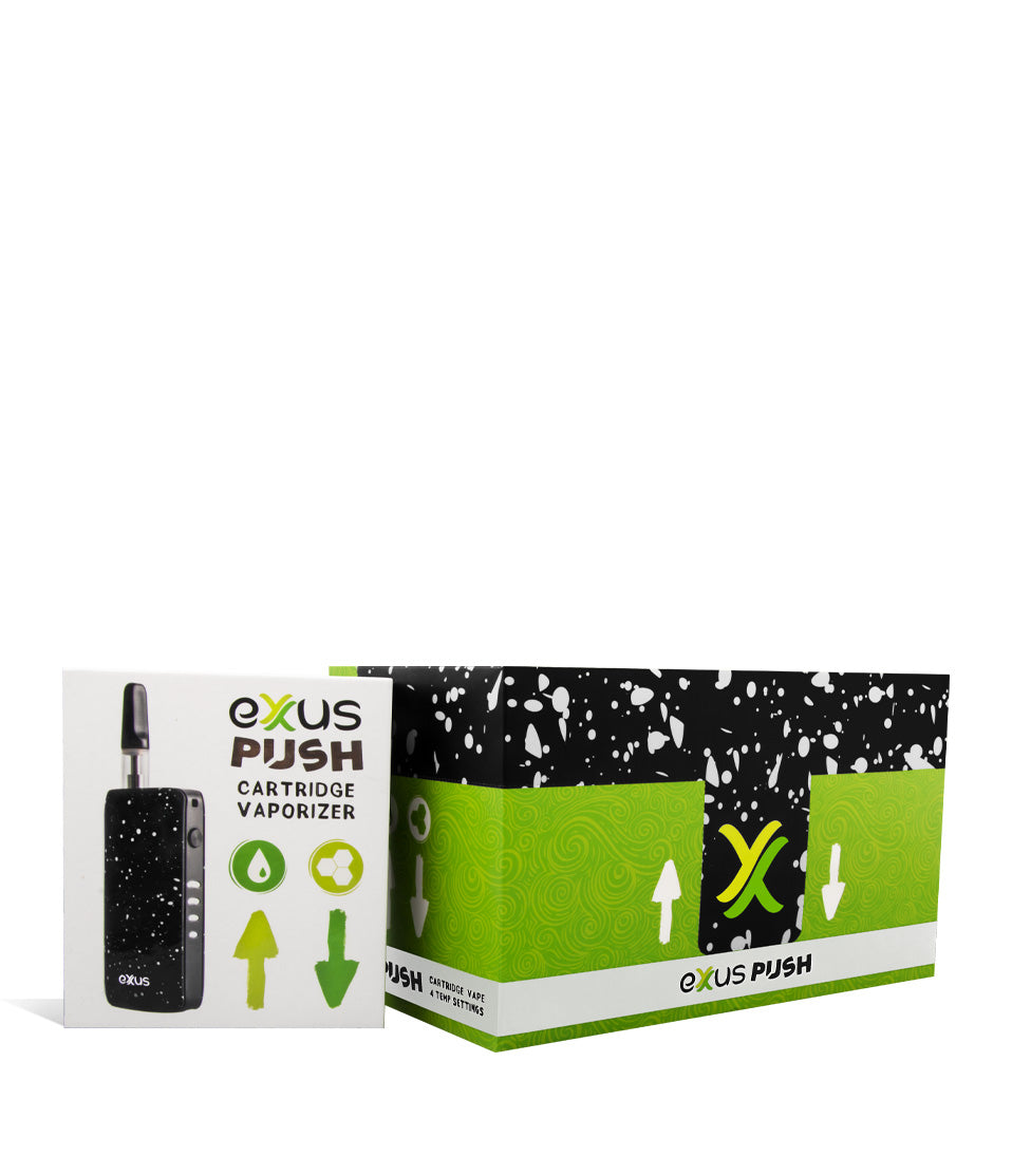 Black White Spatter w/single pack Exxus Vape Push 510 Thread Battery 12pk on white background
