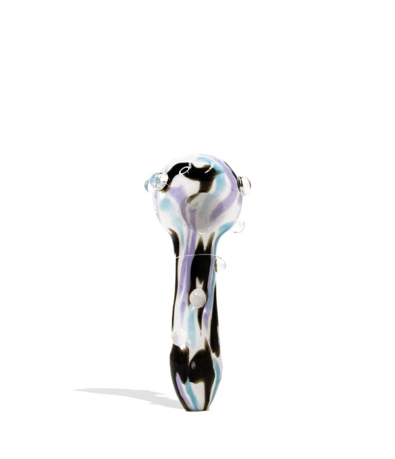 Black, Blue, and purple Empire Glassworks Assorted Psychedelic Spoon Handpipe 4pk on white background