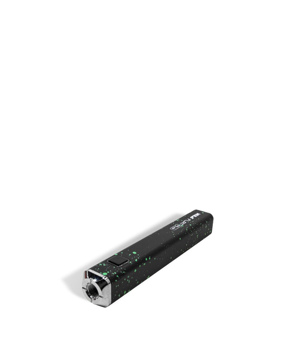 Black Green Spatter Wulf Mods Flat Plus 510 Thread Battery 12pk top view on white background