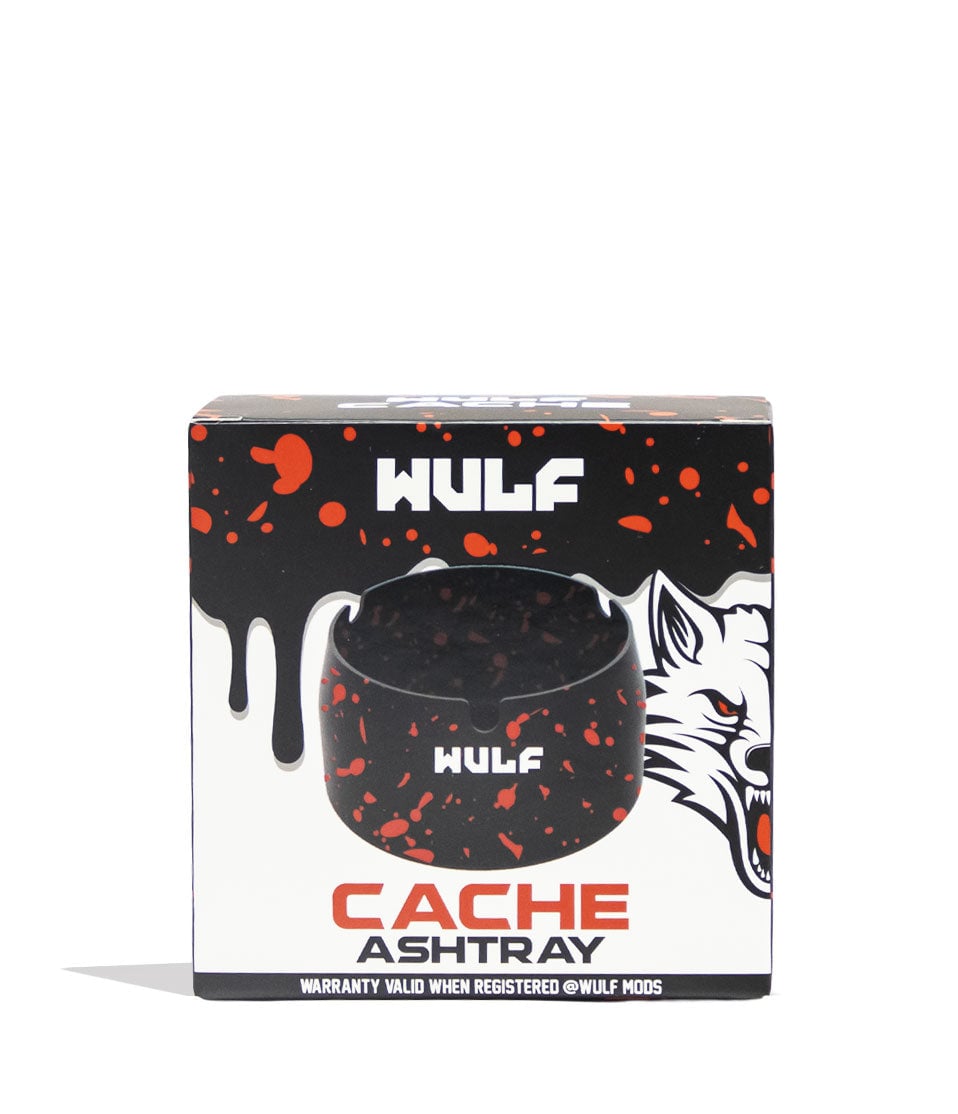 Black Red Spatter Wulf Mods Cache Ashtray 6pk Packaging Front View on White Background