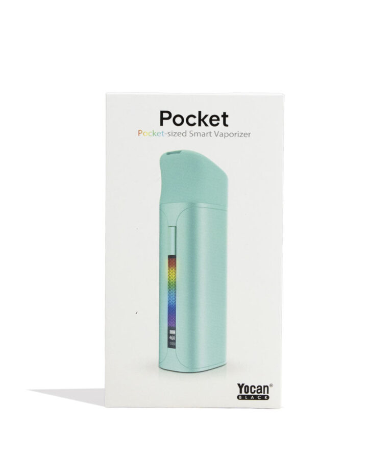 Green Yocan Black Pocket Concentrate Vaporizer Packaging Front View on White Background