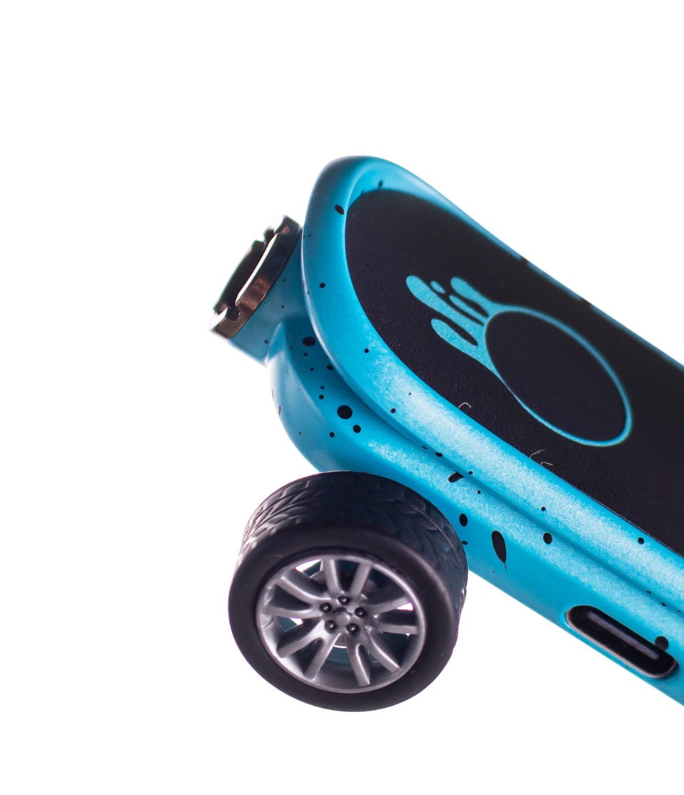Blue Black Spatter Wulf Mods Deck Skateboard Voltage Battery 9pk Closeup View on White Background