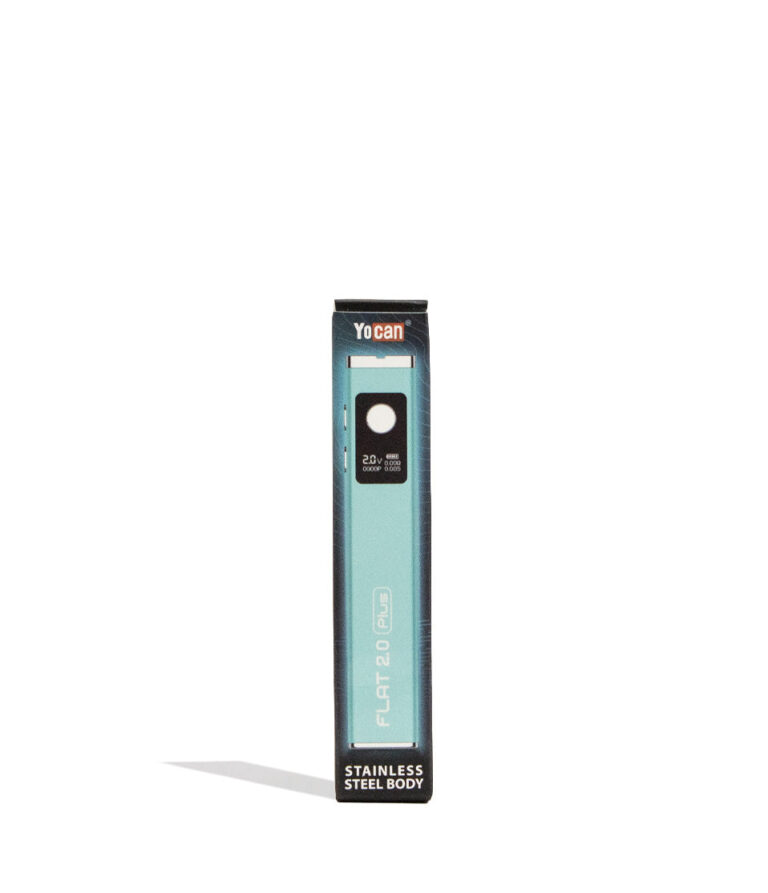 Blue Yocan Flat Plus 2.0 Variable Voltage Battery 12pk Packaging Front View on White Background