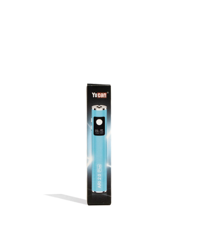 Blue Yocan Ari Plus 2.0 Variable Voltage Battery 15pk Packaging Front VIew on White Background
