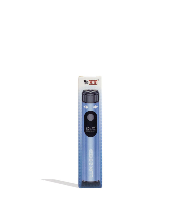 Blue Yocan Lux Plus 2.0 Variable Voltage Battery 15pk Packaging Front View on White Background