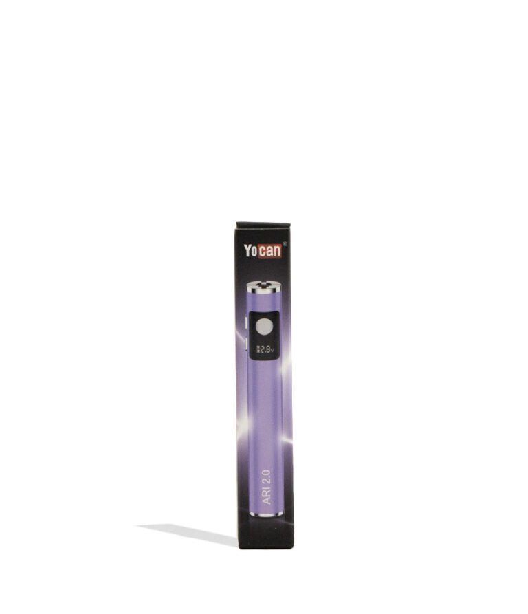 Purple Yocan Ari 2.0 Variable Voltage Battery 15pk Packaging Front View on White Background