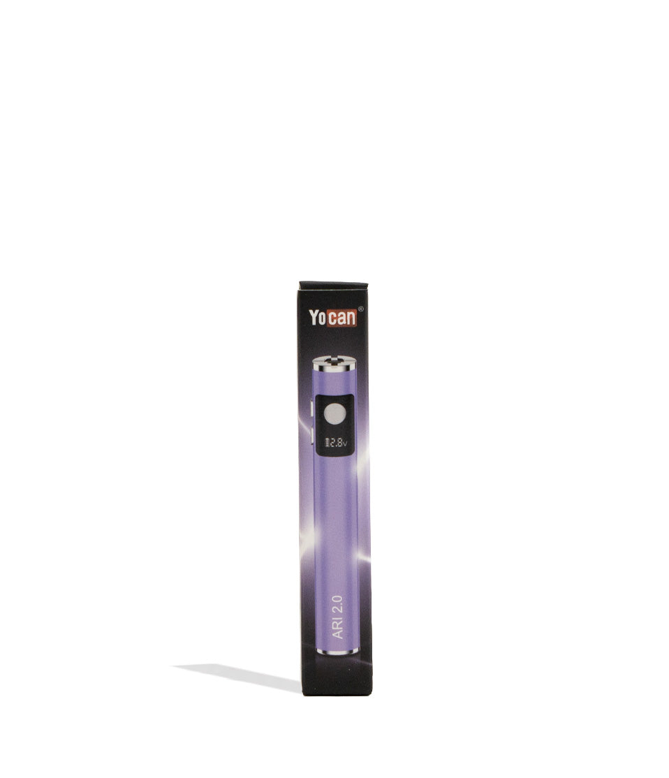 Purple Yocan Ari 2.0 Variable Voltage Battery 15pk Packaging Front View on White Background