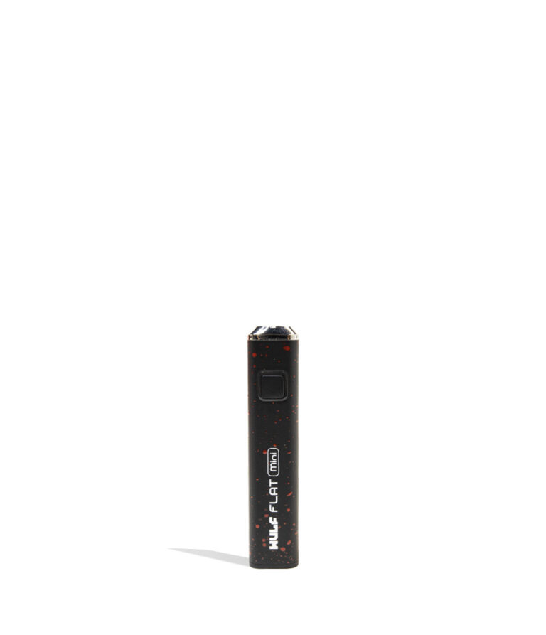 Black Red Spatter Wulf Mods Flat Mini 510 Thread Battery 9pk Front View on White Background