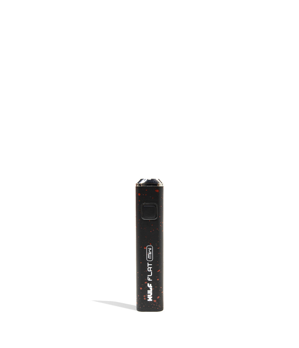 Black Red Spatter Wulf Mods Flat Mini 510 Thread Battery 9pk Front View on White Background